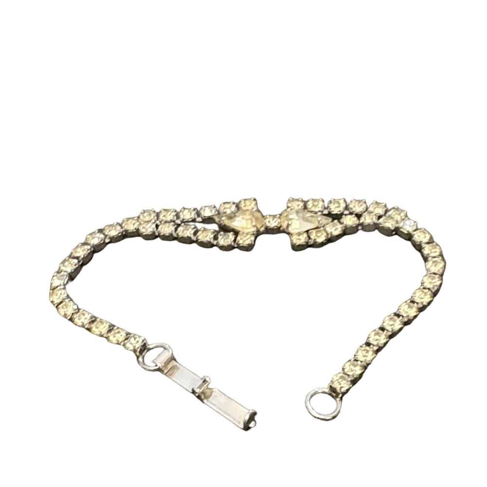 Vintage Teardrop And Crystal Rhinestone Silver- Tone Bracelet